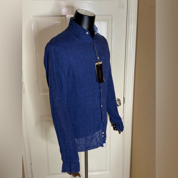 ZARA 100% LINEN SHIRT WITH collar and long sleeves pocket BLUE Small NWT - Picture 4 of 13